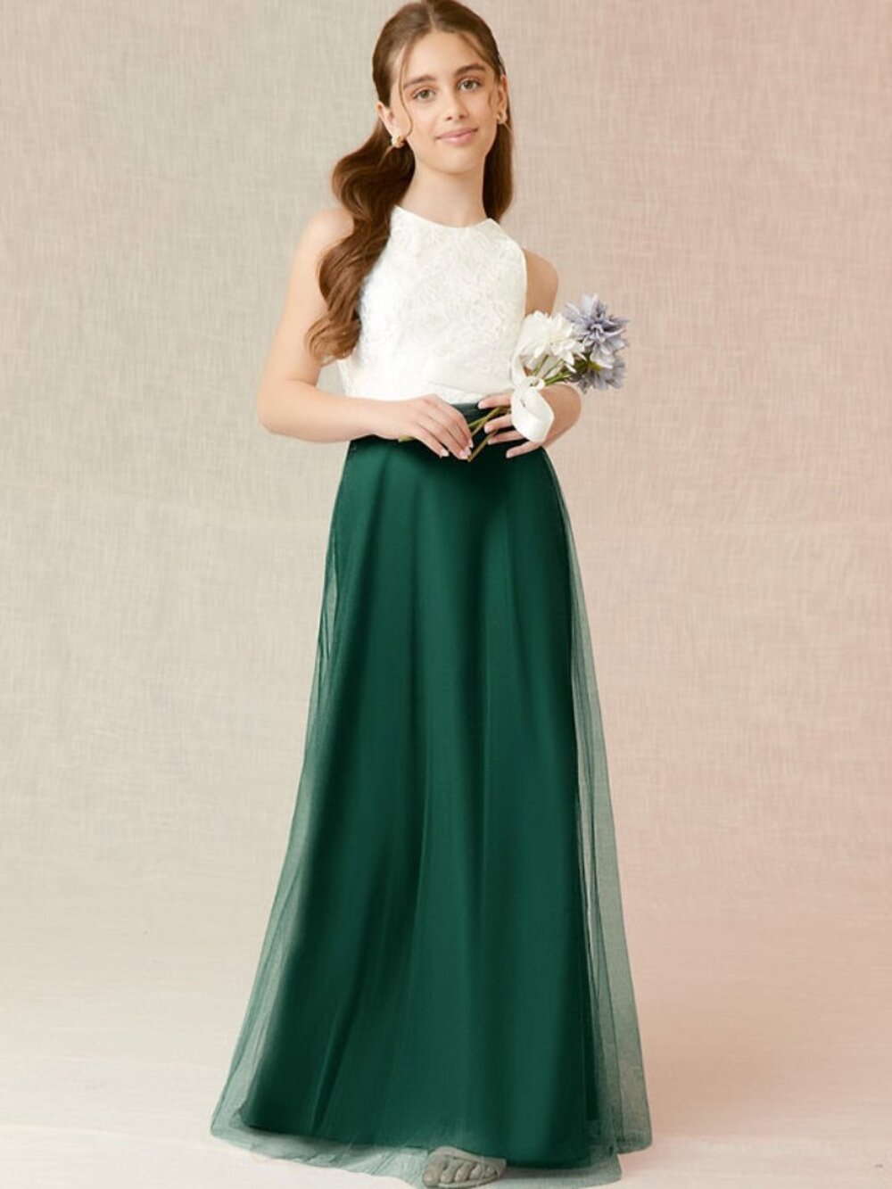 Emerald A-Line Lace Chiffon Dress